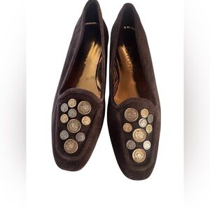 New Joan&David Brown Suede Loafers with Coin accents